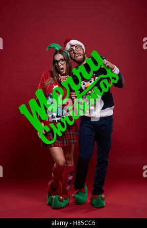Joyeux Noël en couple nerd Banque D'Images