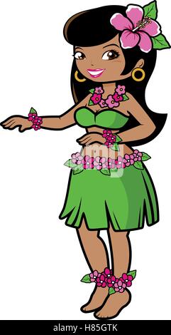 Hawaiian girl hula danseur. Illustration de Vecteur