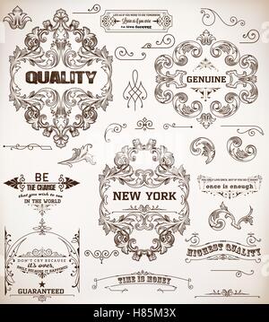 Ensemble d'éléments de conception : page décoration baroque et frames Illustration de Vecteur