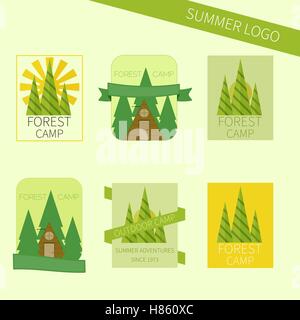 Ensemble de voyage et camping logo. Emblèmes de plein air. Symboles touristiques. Vector illustration Illustration de Vecteur