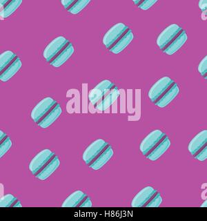 Modèle sans couture avec macaron bleu violet sur les cookies. Vector illustration. Illustration de Vecteur
