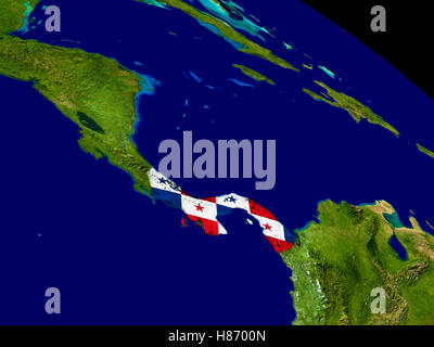 Carte de Panama avec des drapeaux sur la surface de la planète. 3D illustration. Éléments de cette image fournie par la NASA. Banque D'Images