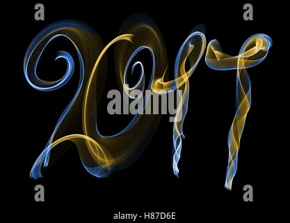 2017 numéros isolés avec de la fumée blanche ou d'une flamme de lumière sur fond noir Banque D'Images