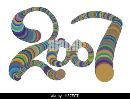 Bonne année 2017 écrit par numéros isolés de cercles colorés sur fond blanc. Banque D'Images