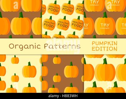 Modèle logique organique collection. Légumes frais de l'agriculteur. Bio et eco thème. Citrouille. Vector illustration Illustration de Vecteur