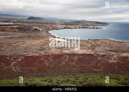 Vue à partir de la Montana Roja, El Medano Tenerife island, village, archipel des Canaries, l'Espagne, l'Europe Banque D'Images