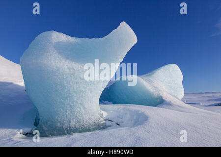 Formations de glace dans le Glacier Fjallsárlón Lagoon, le lac glaciaire en hiver, l'Islande Banque D'Images