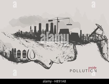 Concept artistique de la pollution par les usines contre nature Illustration de Vecteur