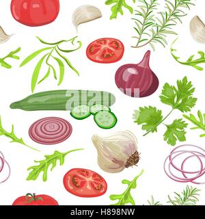 Modèle logique des herbes et des légumes. Tomates, concombres, oignons, ail, persil roquette Vector illustration Illustration de Vecteur
