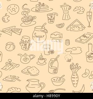 Le petit déjeuner du matin doodle motif transparent vector set. Illustration de Vecteur