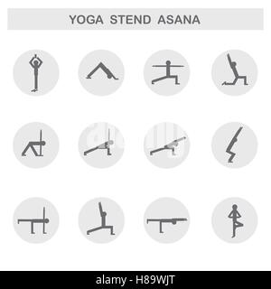 Ensemble d'icônes. Pose des asanas de yoga. Vecteur. Illustration de Vecteur