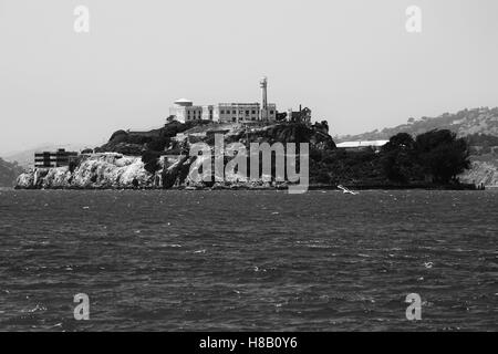 Le noir et blanc l'île d'Alcatraz Banque D'Images