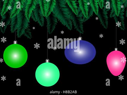 La conception de cartes de Noël avec sapin branch, décoration ball Illustration de Vecteur