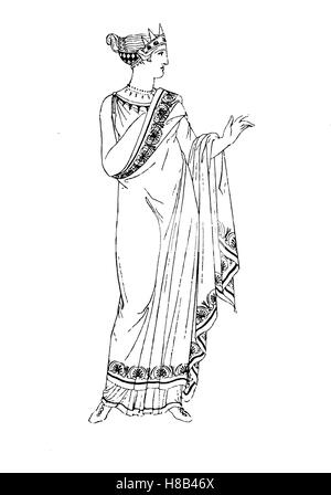 La Grèce, l'Himation grec avec dame renversée ou péplos, histoire de la mode, des costumes story Banque D'Images
