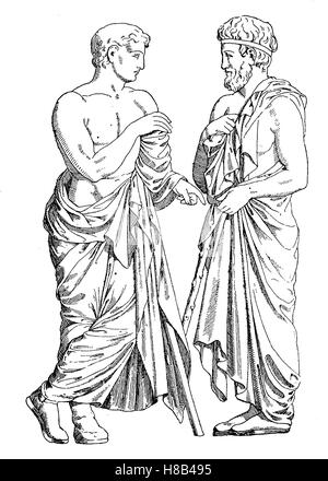 Les hommes grecs vêtu de l'Himation, Athéniens à partir de la frise du Parthénon, histoire de la mode, des costumes story Banque D'Images