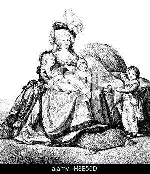 Reine de france, Marie Antoinette et ses enfants, 1785, histoire de la mode, des costumes story Banque D'Images