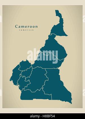 Carte moderne - Cameroun avec les provinces CM Illustration de Vecteur