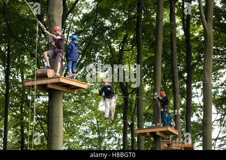 L'Europe, l'Allemagne, en Rhénanie du Nord-Westphalie, plus humide à la rivière Ruhr, high ropes course. Banque D'Images