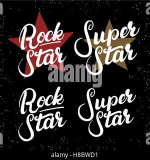 Ensemble de rock star tee imprimer. La calligraphie au pinceau moderne. Lettrage à la main. Super star. Vector illustration. Illustration de Vecteur