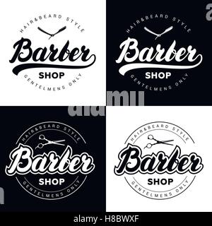 Ensemble de salon de coiffure vintage shop logos avec des lettres écrites à la main. Badge, étiquette, emblème. Vector illustration. Illustration de Vecteur