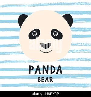 Ours panda mignon avec les enfants la tête style texte. Kids Fashion tee print design. Tee imprimer pour petit garçon. Course bleu arrière-plan. Vect Illustration de Vecteur