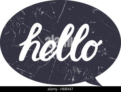 Bonjour part attirer le lettrage calligraphie sur bulle noire avec texture grunge pour imprimer, carte, affiche, chemise. Vector illustration. Illustration de Vecteur