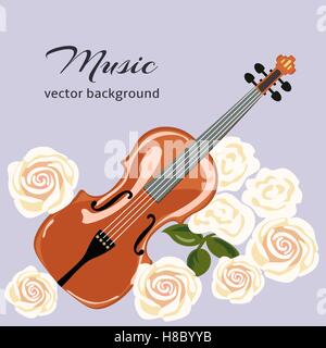 Violon classique avec des roses blanches. Vecteur de fond musical. Illustration de Vecteur