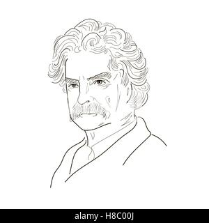 Mark Twain. Illustration croquis. Noir et blanc. Vecteur. Illustration de Vecteur
