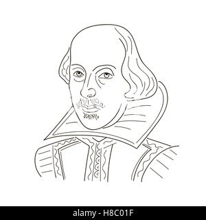 William Shakespeare. Illustration croquis. Le noir et blanc Illustration de Vecteur
