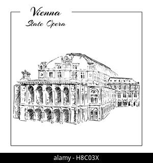 Maison de l'Opéra de Vienne, Autriche. Wiener Staatsoper. part croquis. Illustration de Vecteur