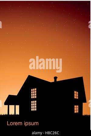 Illustration de chambre avec windows noir sur le coucher du soleil Illustration de Vecteur