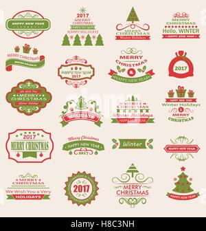 Illustration Joyeux Noël et de bonnes vacances. Éléments typographiques, collection étiquettes vintage, des cadres, des ornements - Vec Illustration de Vecteur