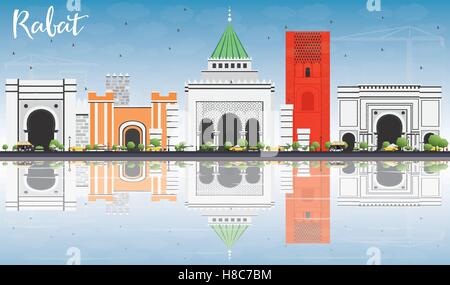 Rabat avec toits de bâtiments gris, ciel bleu et des réflexions. Vector Illustration. Les voyages d'affaires et tourisme Concept Illustration de Vecteur