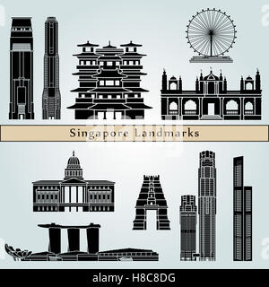 Singapour les monuments de V2 isolé sur fond bleu dans le fichier vectoriel éditable Banque D'Images