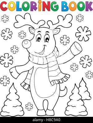 Livre de coloriage de Noël stylisé deer - eps10 vector illustration. Illustration de Vecteur