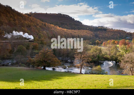 Rivière Dee à llangollen Denbighshire au nord du Pays de Galles. Couleurs d'automne et les feuilles des arbres. Horseshoe Falls. Banque D'Images