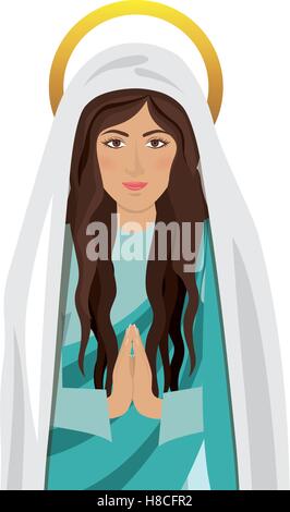 Cartoon vierge Marie icône sur fond blanc. symbole religieux. design coloré. vector illustration Illustration de Vecteur