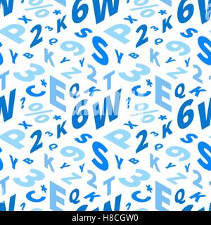 Beaucoup de lettres bleues en vue isométrique sur blanc, motif transparent Illustration de Vecteur