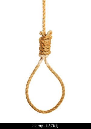 Hangmans noose isolé sur fond blanc Banque D'Images