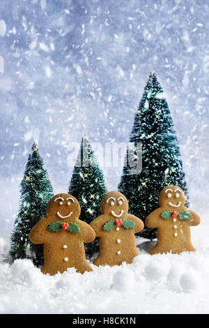 Gingerbread cookies à Noël dans la neige Banque D'Images