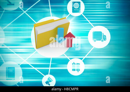 Image composite de dossier jaune et rouge avec flèche bleue sign Banque D'Images