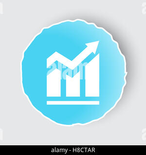 Bouton bleu avec icône Tendance sur blanc. Banque D'Images