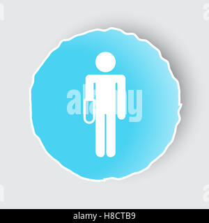 Bouton bleu avec l'icône de la main sur le blanc. Banque D'Images