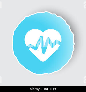 Bouton bleu avec impulsion de fréquence cardiaque sur l'icône blanche. Banque D'Images