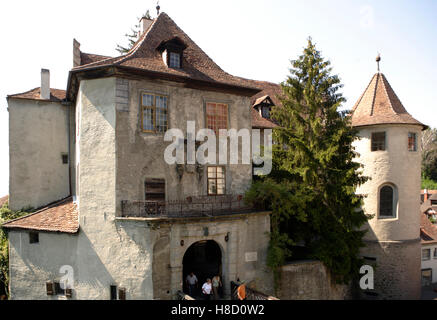 Vieux château, Château de Meersburg sur le lac de Constance, Tuebingen, district administratif Bodenseekreis, Bade-Wurtemberg Banque D'Images