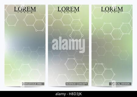 Ensemble de vecteur moderne de prospectus. Résumé fond avec de l'ADN et de la structure de la molécule de neurones. La médecine, la science, la technologie, la bannière Illustration de Vecteur