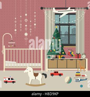 Noël bébé intérieur. Illustration de Vecteur