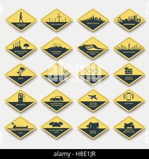 Ensemble de signes d'attention, de prudence et de danger. la signalisation routière losange jaune Illustration de Vecteur