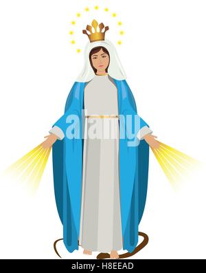 Cartoon vierge Marie icône sur fond blanc. symbole religieux. design coloré. vector illustration Illustration de Vecteur