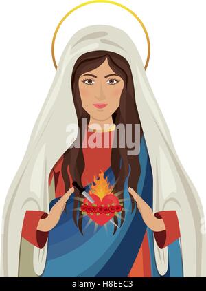 Cartoon vierge Marie icône sur fond blanc. symbole religieux. design coloré. vector illustration Illustration de Vecteur